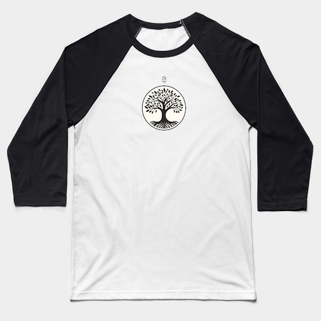 Deciduous Tree Silhouette in Black Baseball T-Shirt by Greenbubble